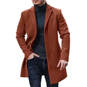 Runcati Men's Trench Coat Slim Fit Notched Collar Fall Winter Single Breasted Pea Coat Warm Soft Overcoat