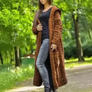 Women's Cardigan Braided Lazy Wind Hooded Long Cardigan Sweater Knitwear Cotton ​
