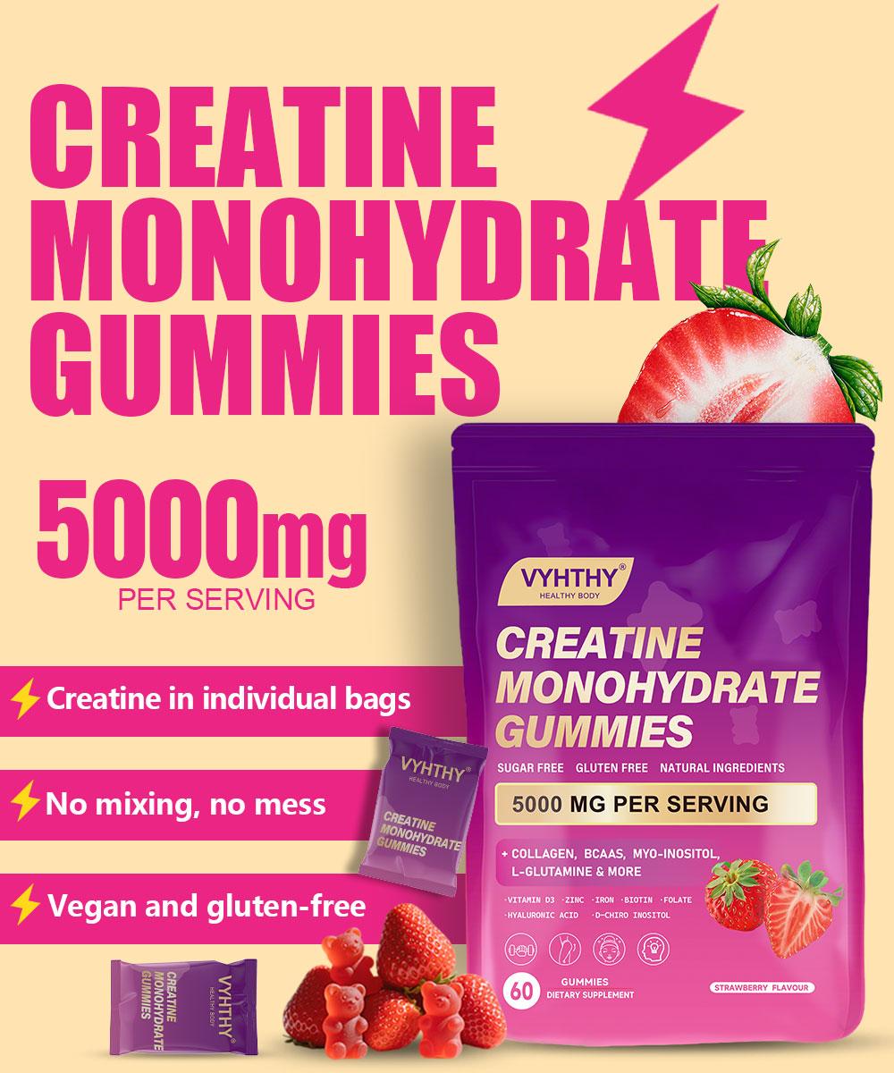 VYHTHY Creatine Monohydrate Gummies – Supports Energy, Cognitive Health & Post-Workout Muscle Recovery  For Women