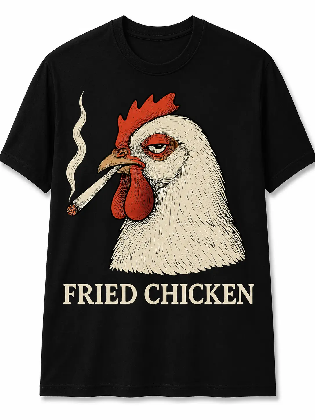 Men's Casual Round Neck Short-Sleeve Stylish Tops - Funny Print Fried Chicken Smoking Joint Design T-Shirt for 420 Weed Lovers