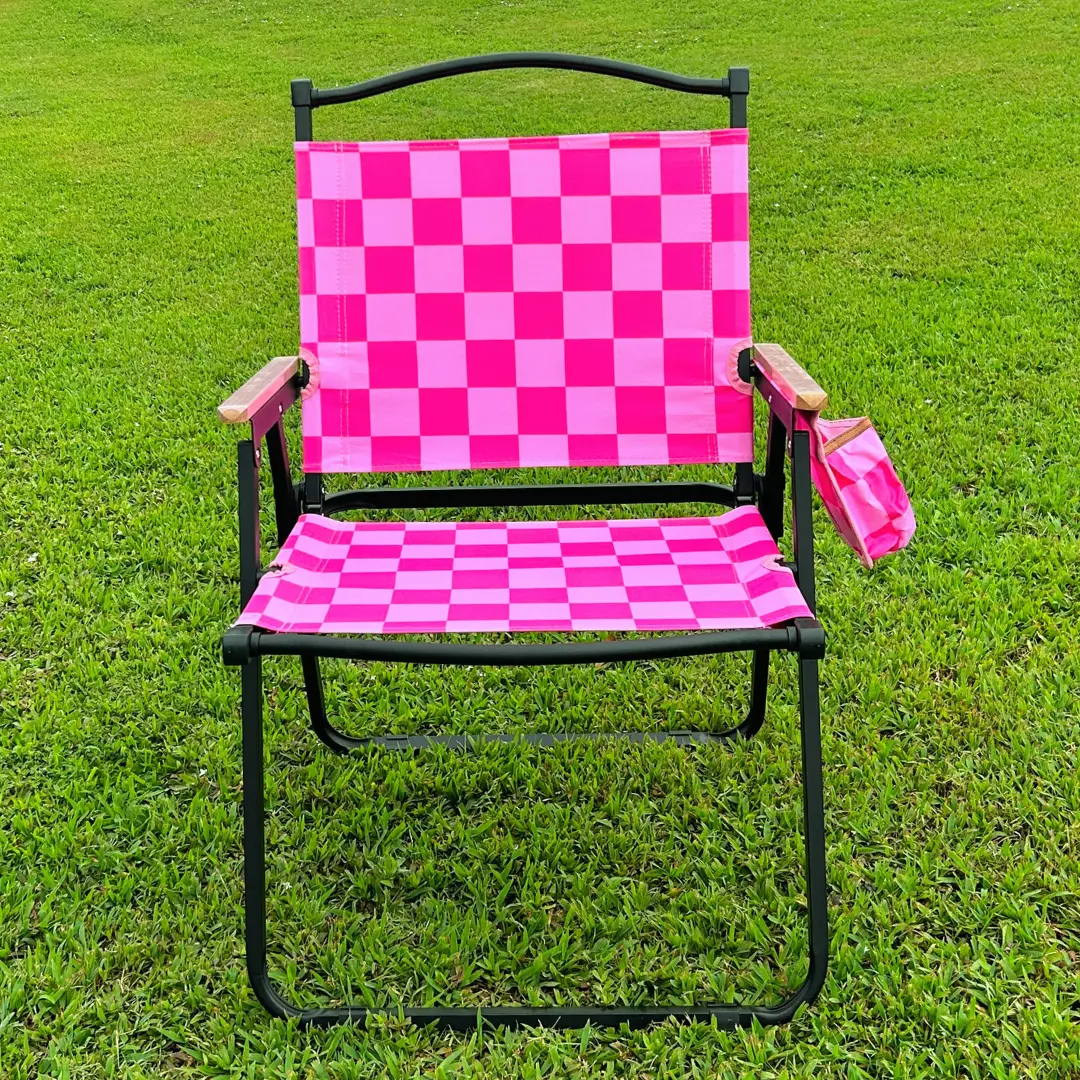 Pink Checkerboard Folding Lawn Chair