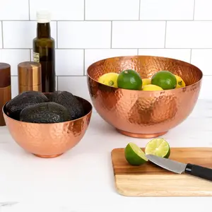 Round Hammered Metal Bowls, Set of 2 Sizes, Copper Finish Tableware Serving Classic