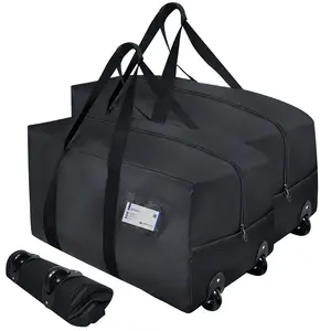 2PCS 92L Large Bag with Wheels , Travel Duffle Bag with Durable Ripstop Polyester Material, Moving Bags, Black