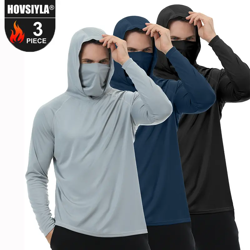 HOVSIYLA 3 PACKS Men's Athletic Hoodies Long Sleeve Fishing Shirts for Men Hooded   Set with Face Mask summerwins