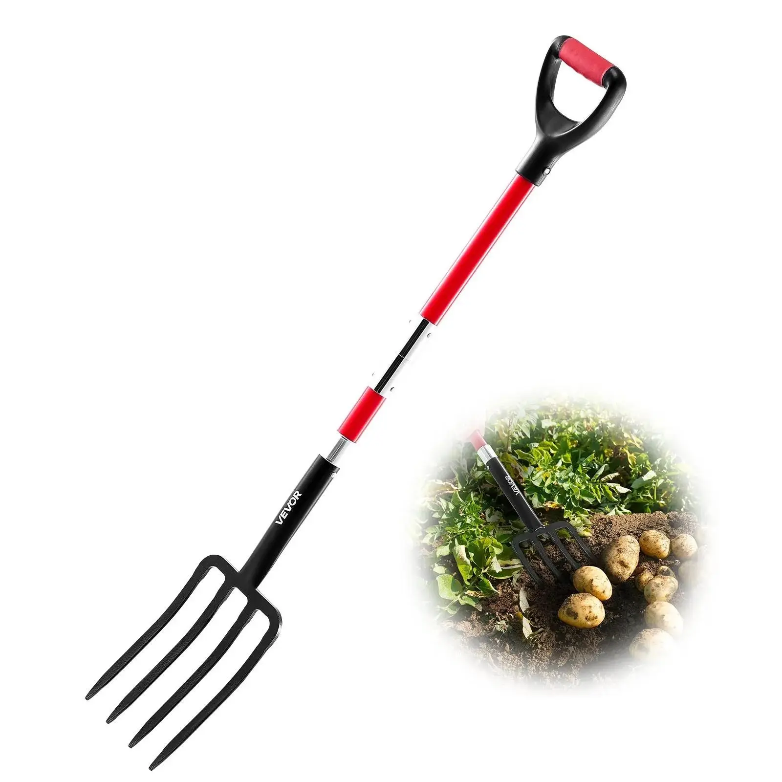 【SummerFinds】VEVOR 4 Tines Garden Fork Fiberglass Handle 45 in Digging Spading Pitchfork Heavy Duty
