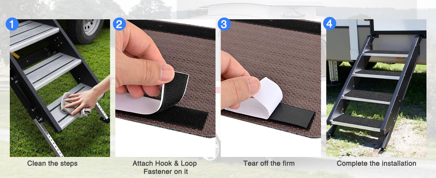Nilight RV Step Covers 4 Pack 24 x 7.5 inches, Non Slip Camper Steps RV Step Rug with Hook & Loop Works on Electrical & Manual RV Stairs Carpet Rug for Mobile Home Camper Trailers Steps Outside, Gray