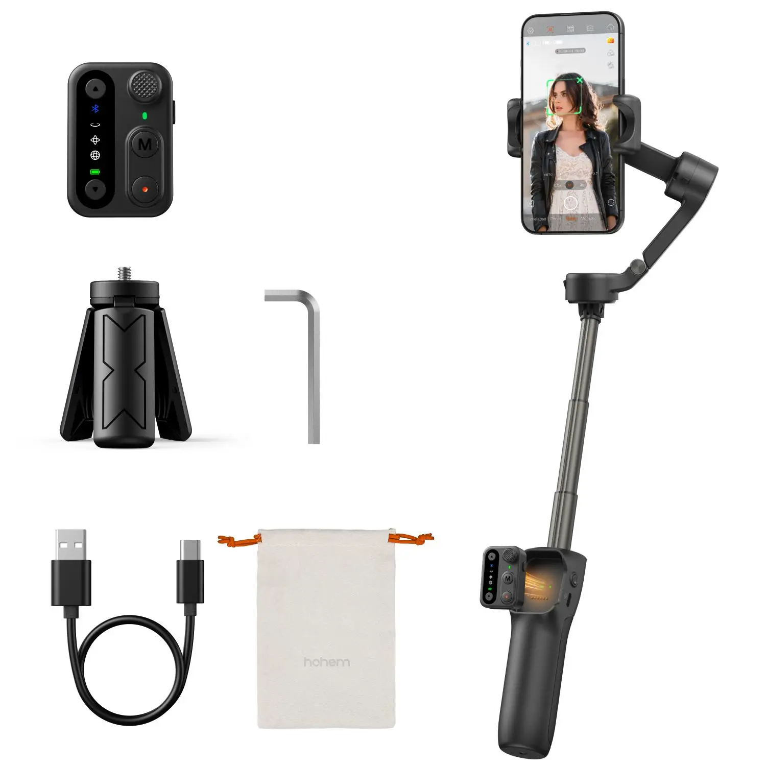 hohem iSteady X3 SE Plus Gimbal for iPhone, AI Facial Tracking,Smartphone Gimbal with Detachable Remote Control, Portable Foldable 3-Axis Phone Gimbal for Android & iPhone 17 ,Built-in Extendable Rod,Vlog Stabilizer,Cellphone&Selfie accessories