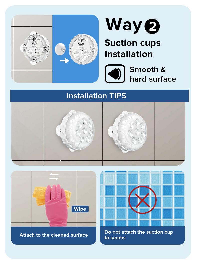 SANSI RGB Pool Lights with RF Remote & Timer – Waterproof, Battery Operated, Flash/Fade/Smooth Modes, Magnetic & Suction Installation – Portable for Showers, Pools, Outdoors – Perfect for Garden | Back to School