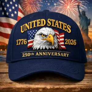Embroidered Eagle Baseball Cap in Vintage Washed Cotton, Breathable Patriotic Dad Gift for USA 250th Anniversary Celebration 1776-2026