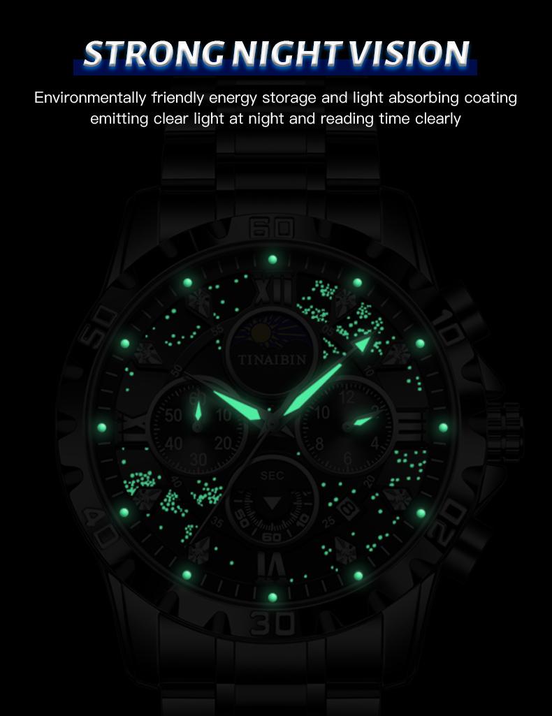 TINAlBIN Men's Luxury Watch Men's Quartz Watch with Date Display, Men's Round Dial Steel Strap Waterproof Luminous Dial, Watch Suitable for Party and Casual Wear, Gift Set with Box