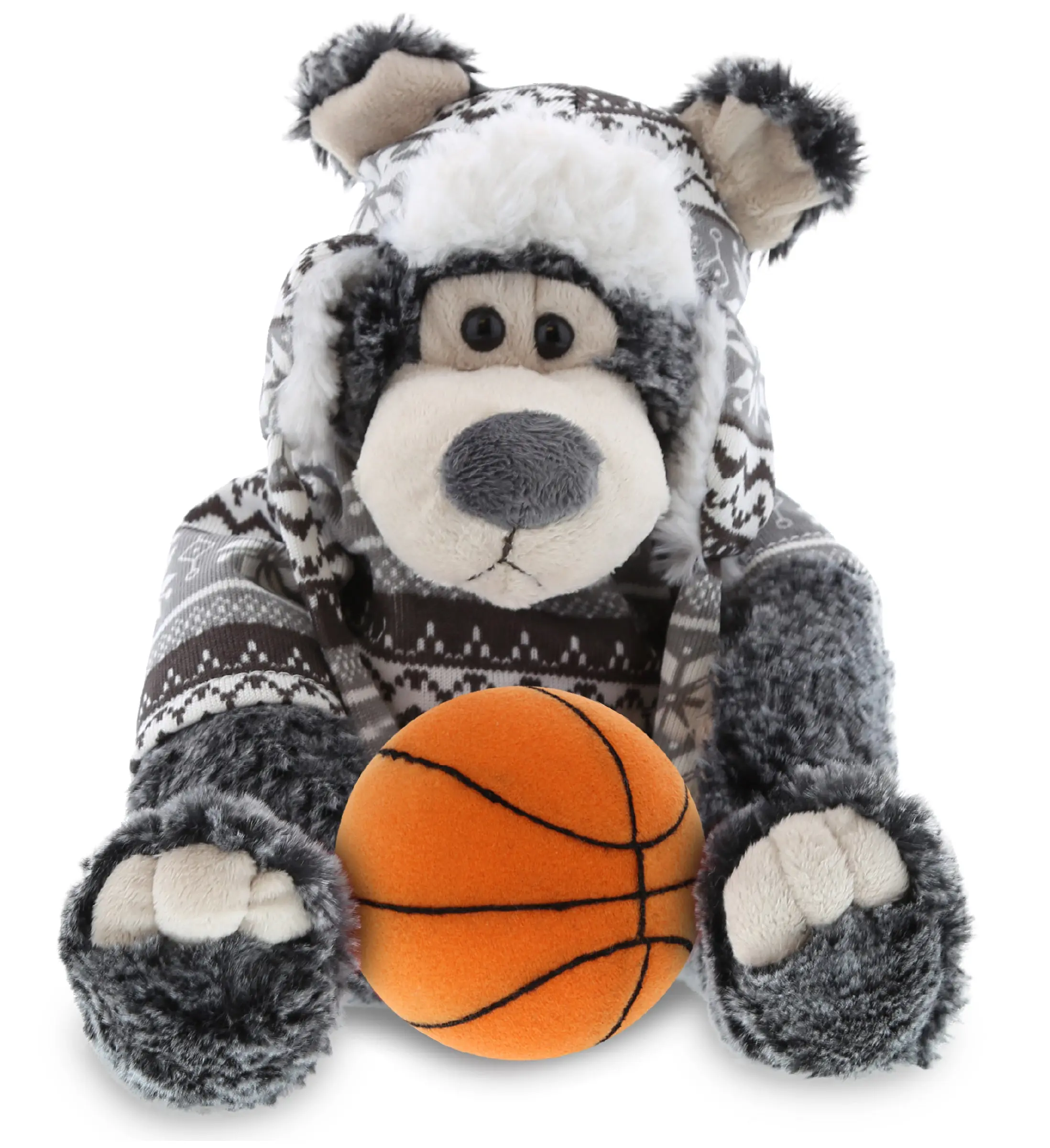 PLUSH BASKETBALL - SUPER SOFT PLUSH WITH CLOTHES  - BLACK BEAR