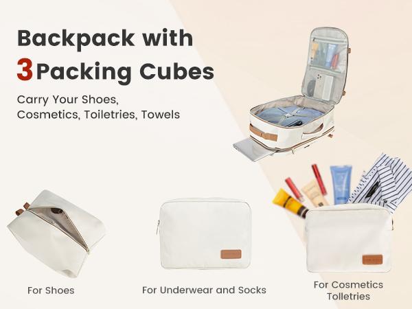 LOVEVOOK Colorblock Carry-On Travel Backpack with 3 Packing Cubes and Laptop Compartment - Personal Item,TSA-Friendly, Travel Essentials, Airline Approved Travel Bag for Hiking, Weekend, SpringStatements