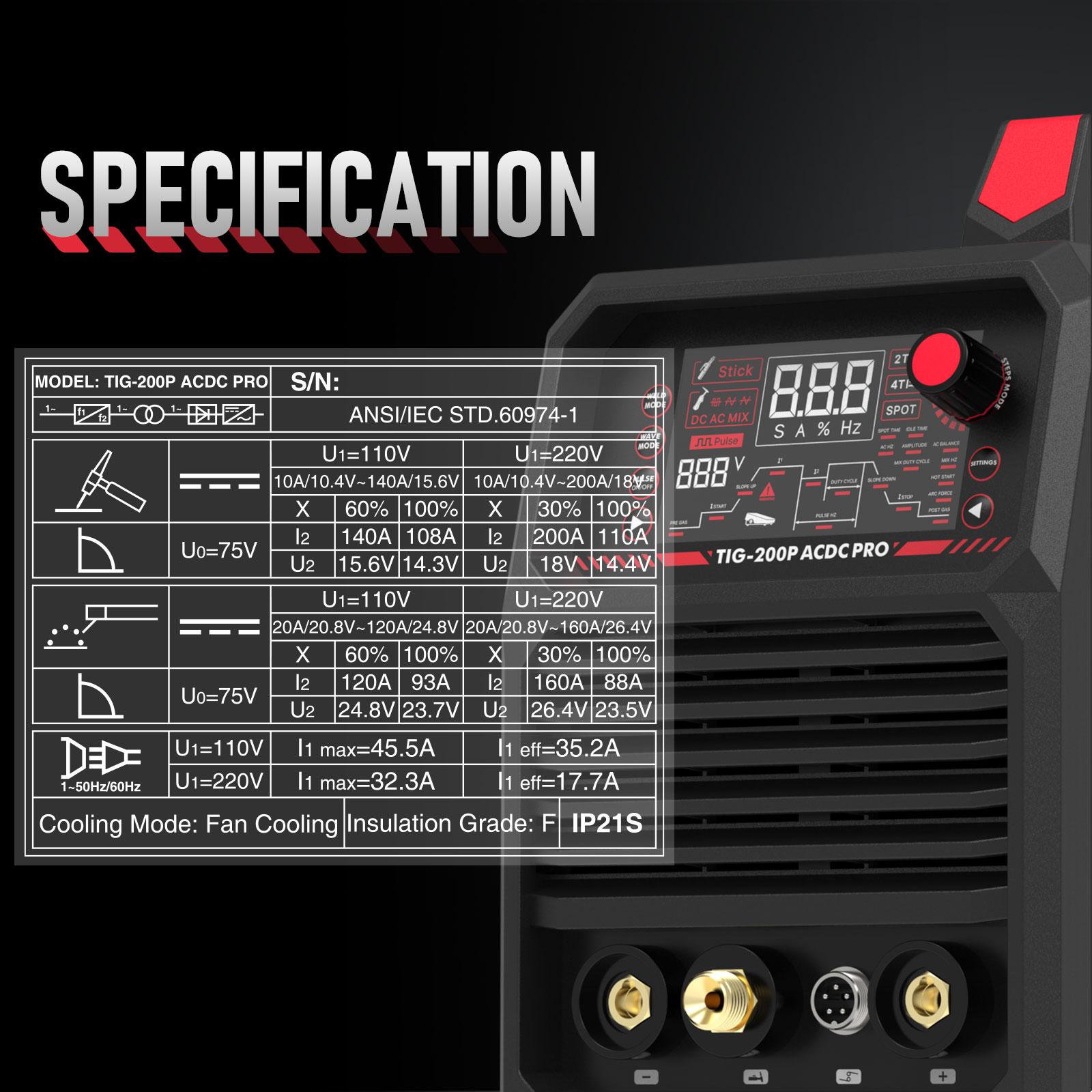 YESWELDER TIG-200P-ACDC-PRO Hybrid AC/DC Aluminum TIG Welder 200Amp | AC TIG/DC TIG/Mix TIG/Spot TIG/Pulsed TIG/Stick | HF Start 110/220V Dual Volts Welding Machine with Pulse YESWELDER TIG-200P-ACDC-PRO Hybrid AC/DC Aluminum TIG Welder 200Amp | AC TIG/DC TIG/Mix TIG/Spot TIG/Pulsed TIG/Stick | HF Start 110/220V Dual Volts Welding Machine with Pulse