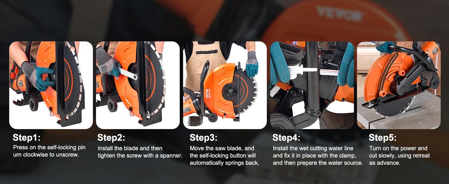 VEVOR Electric Concrete Saw, 16 in, 3200 W 15 A Motor Circular Saw Cutter with Max. 6 in Adjustable Cutting Depth, Wet Disk Saw Cutter Includes Water Line, Pump and Blade, for Stone, Brick Construction VEVOR Super Brand Day