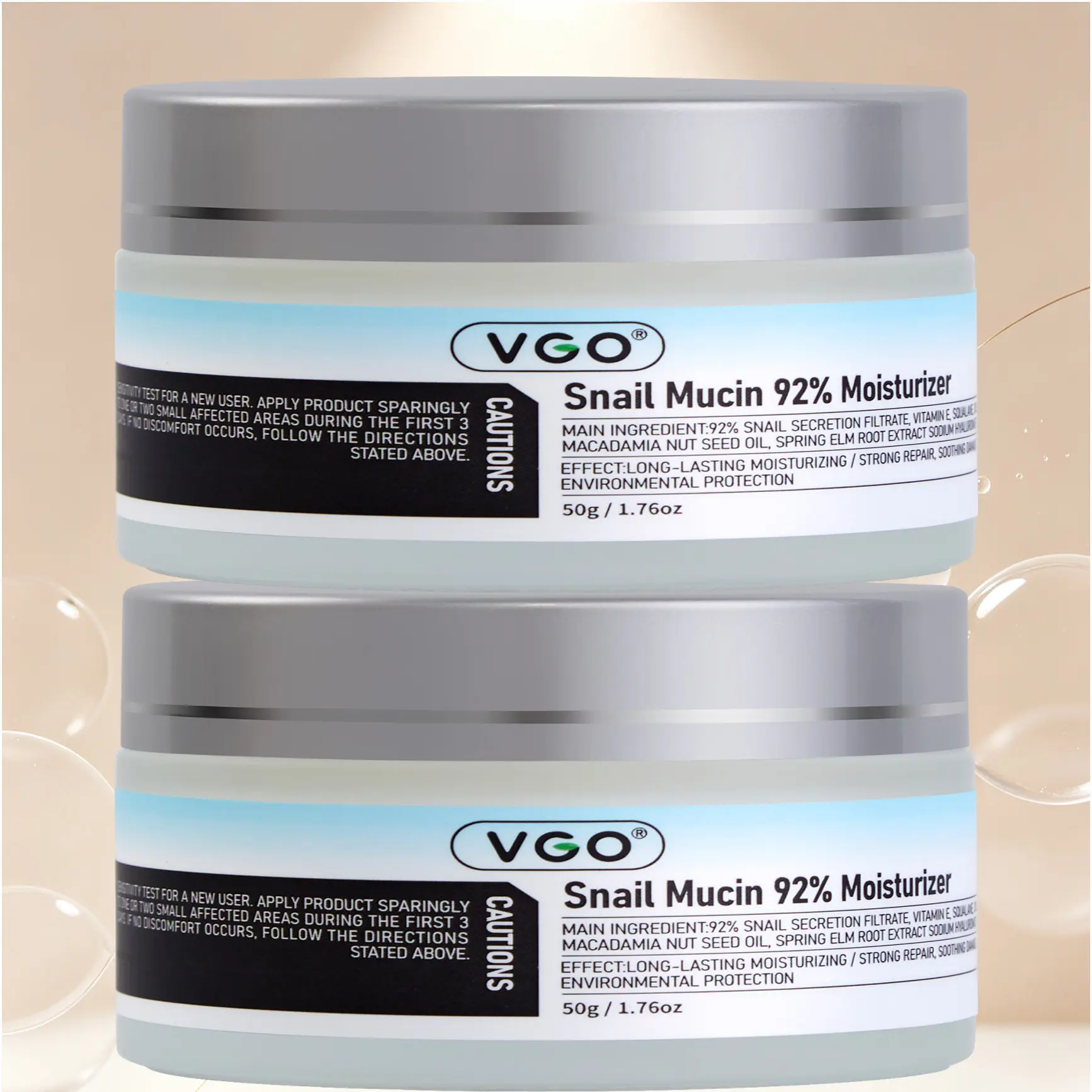 VGO 92% Snail Mucin Moisturizer& Vitamin C Face Moisturizer Gel Cream Set - 50g Hydrating Chemical-Free Skincare with Charcoal Vitamin C Serum, Skin Repair, Oil Control, For All Skin Types, 36 Months Shelf Life