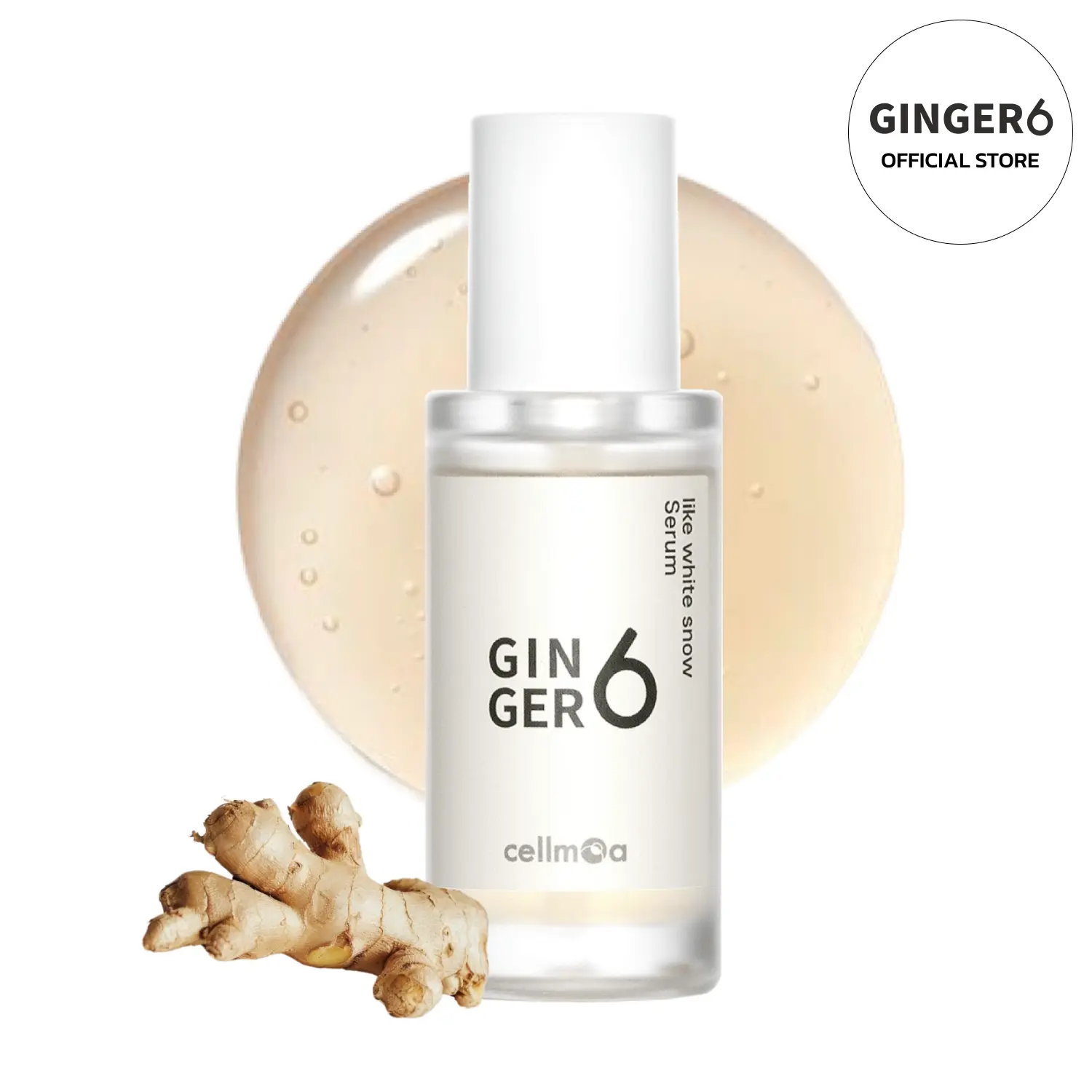 Ginger 6 Like White Snow Serum 30ml - Deep Hydration and Brightening with Ginger Water Extract & Hyaluronic Acid