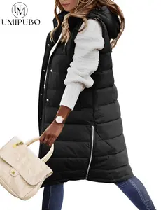UMIPUBO Womens Puffer Vest Winter Hooded Sleeveless Zip Up Long Puffy Jacket Warm Thick Quilted Coats with Pockets