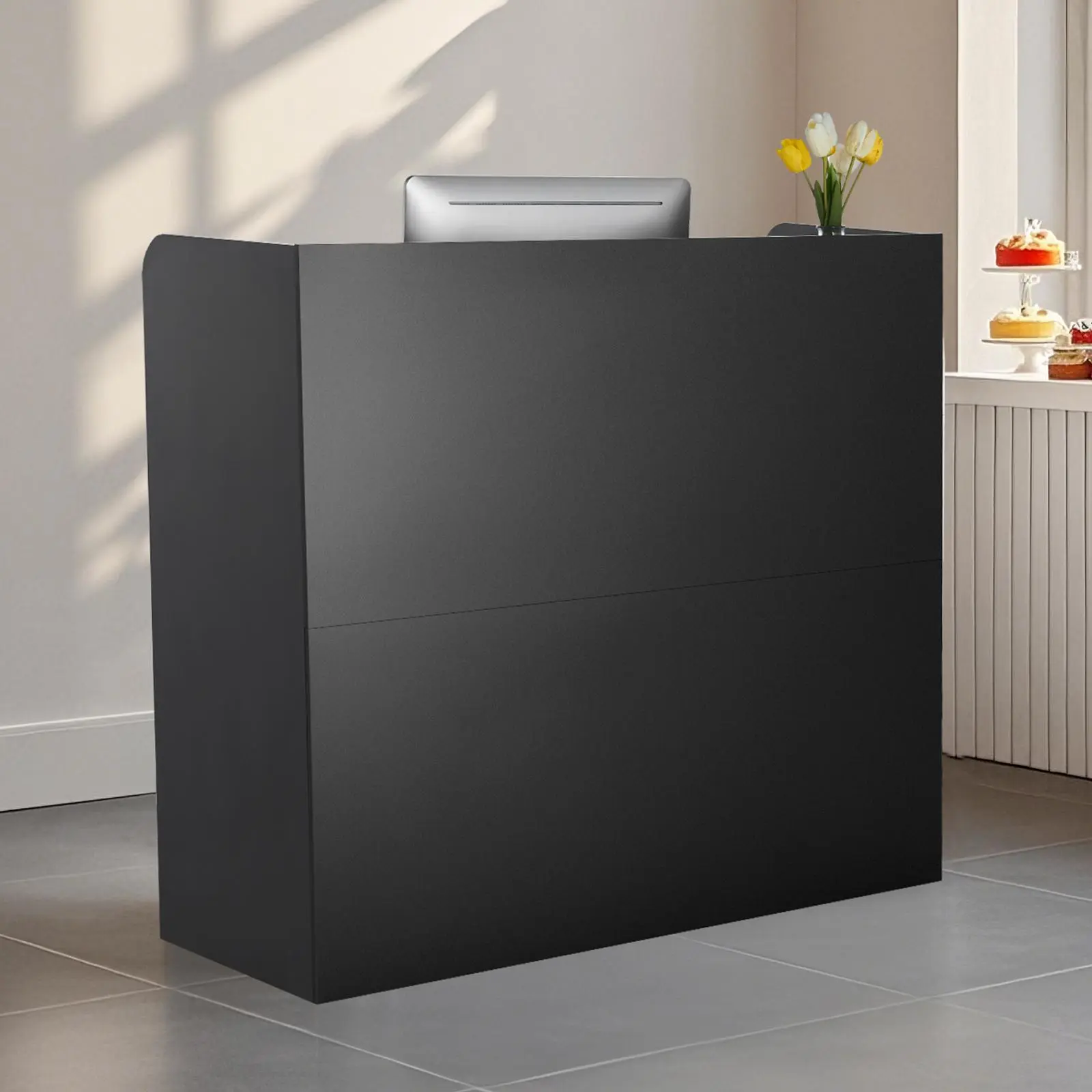 【SummerFinds】VEVOR Reception Desk, 47 Inch Rectangular Front Counter Table, Office Reception Counter with Lockable Drawer and Storage Cabinet, for Checkout, Lobby, Beauty Salon and Office, Black