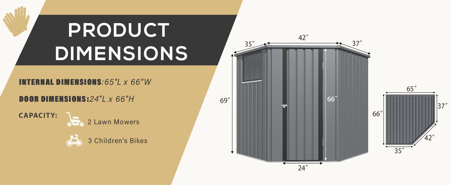 AECOJOY Corner 6x6 Storage Shed with Openable Windows & Lockable Doors Galvanized Steel Backyard Utility Tool Shed for Garden Patio Outside Use Metal Large