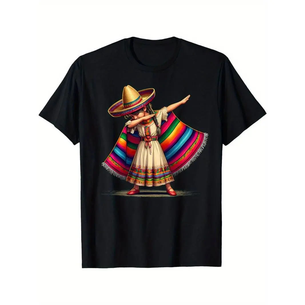 Summer t Shirts Funny Dabbing Mexican Poncho Sombrero Cinco de Mayo Girl T-Shirt men's personality design Black T-shirt