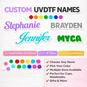 Custom UV DTF Name Decals | Solid Color Personalized Stickers for Cups Labels & Gifts