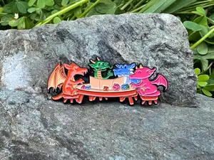 Dragons playing D&D, DnD Enamel Pin