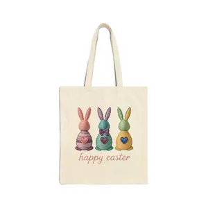 Happy Easter Tote Bag Christmas Gift Holiday Gift Cute Easter Tote Bag Easter Bunny Tote Bag Cotton Canvas Tote Bag Reusable Shopping Tote Bag Spring Holiday Tote Bag 15x16 Tote Bag