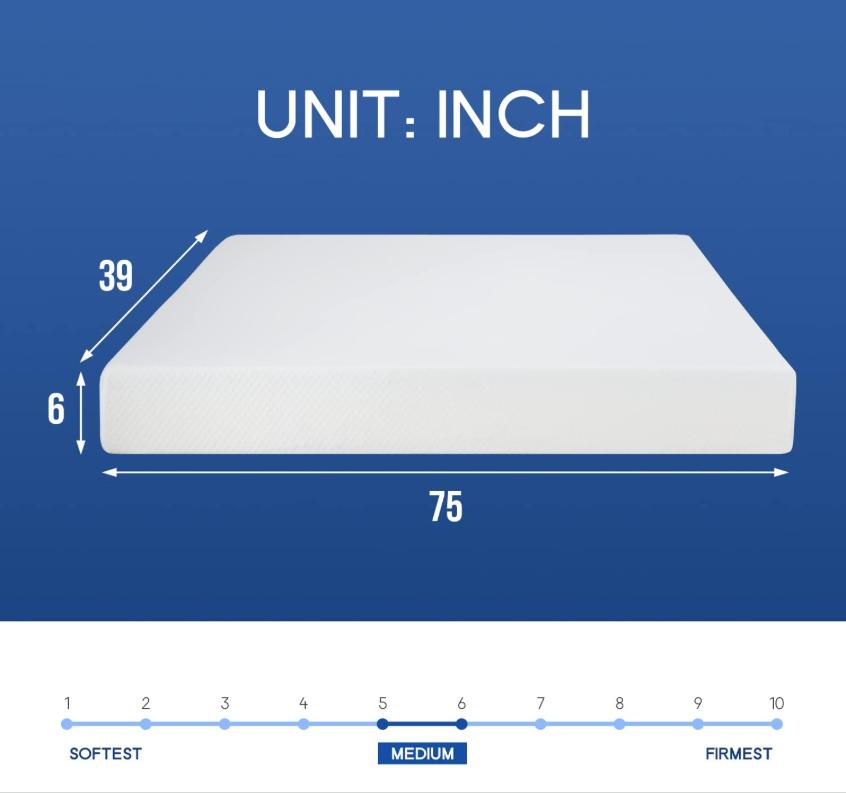 BestOffice 5/6/8/10/12/14 Inch Memory Foam Mattress Medium-Firm Mattress for Pressure Relief & Cooler Sleep Gel Memory Foam Mattress Bed in a Box CertiPUR-US Twin/Full/Queen/King Mattress for Soundly Sleep