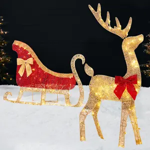 Best Choice Products Lighted 2D Reindeer & Sleigh Set Outdoor Décor w/ Warm White LED Lights