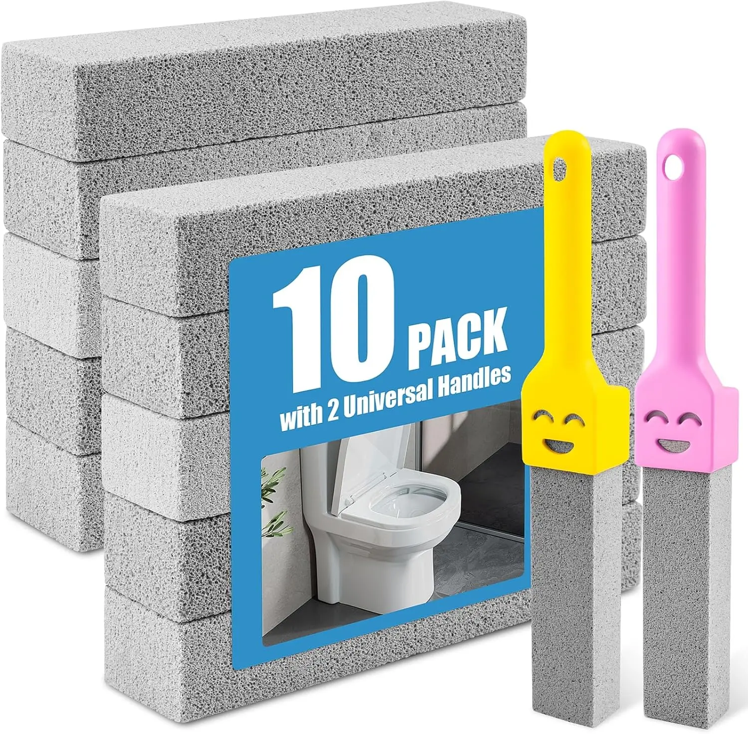 20 Pack Pumice Stone with 2 Handles, Toilet Bowl Cleaner Ring Remover, Pumice Stone for Toilet Cleaning, Bathtub, Grill, Pool, Sinks, Stove Grates - Reusable Scouring Stones Cleaner