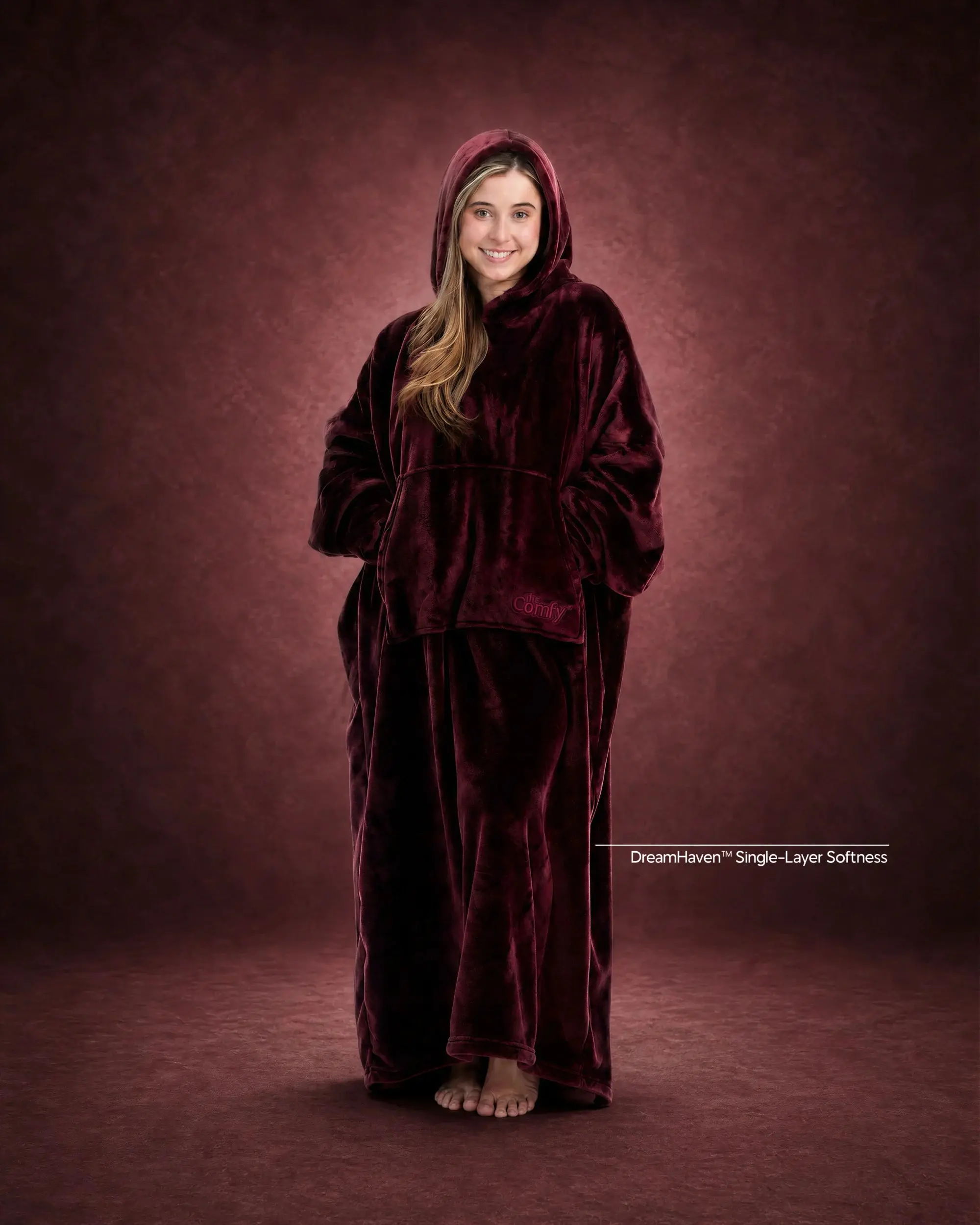 THE COMFY Dream Long - Floor Length Lightweight Ultra Soft Microfiber Wearable Blanket Hoodie for Warmth and Style, Machine Washable, One Size Fits Most, Seen on Shark Tank, Great Gift