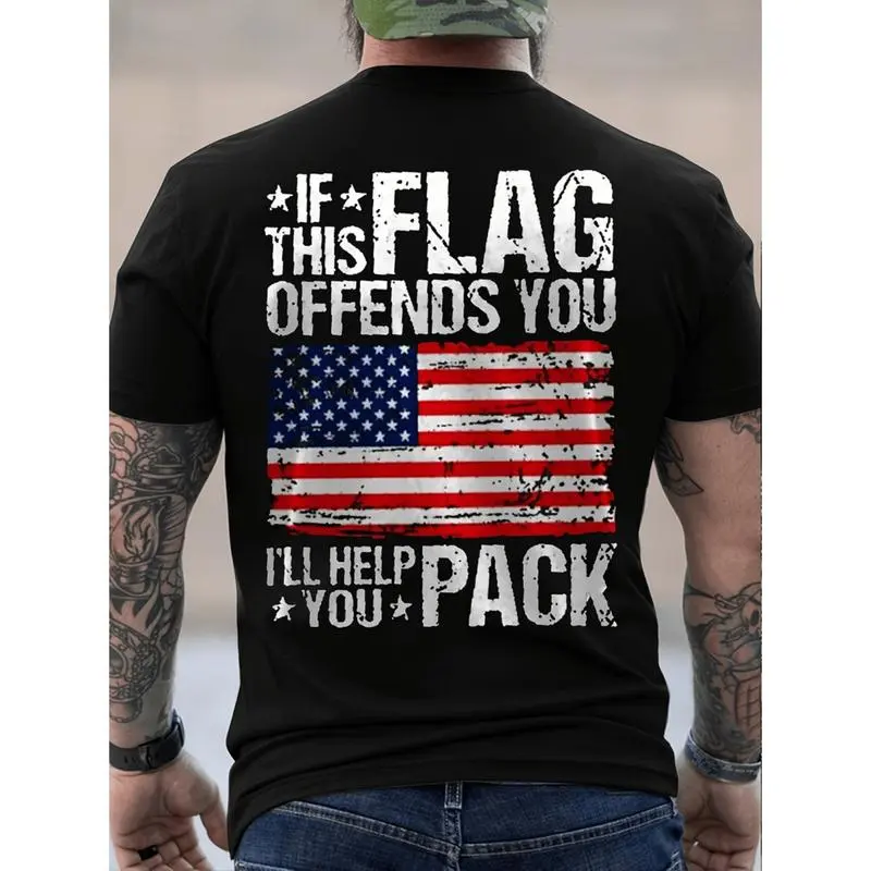 Vintage American Flag Graphic Tee - 100% Cotton Patriotic T-Shirt for Men & Women - Distressed USA Crewneck Short Sleeve Top for 4th of July