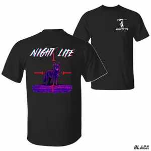 Coyote Night Life Hunting T-Shirt – Neon Coyote Crosshair Graphic Tee, Predator Night Hunting Design Shirt, Thermal Scope Hunting Lifestyle Apparel for Men and Women