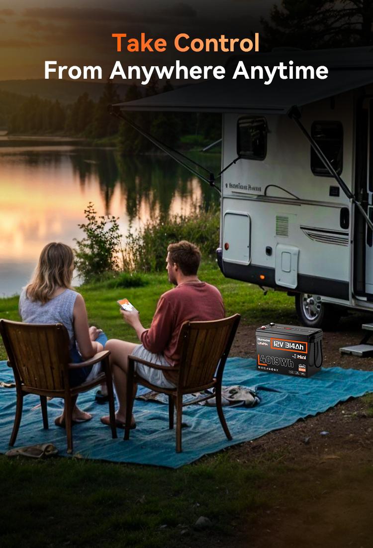 Humsienk 12V 314Ah LiFePO4 Bluetooth Lithium Battery Mini Size Lithium Iron Phosphate with 200A BMS Low-Temp Protection for RV Marine Trolling Motors - Portable Power Station