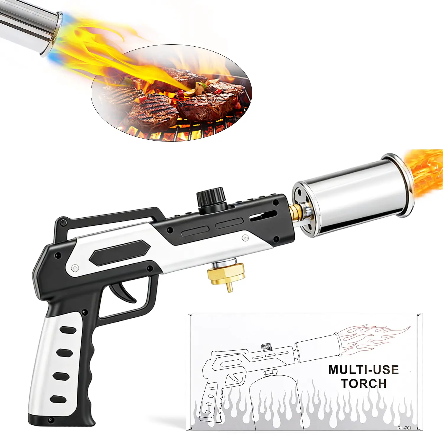 【DealsForYou】Powerful Portable Propane Torch Multi-Function Adjustable Flame Torch Camping Stove Torch Bonfire Igniter Ideal for Sous Vide Searing Steak, BBQ, Weed Burning (Propane Tank Sold Separately), summerwins