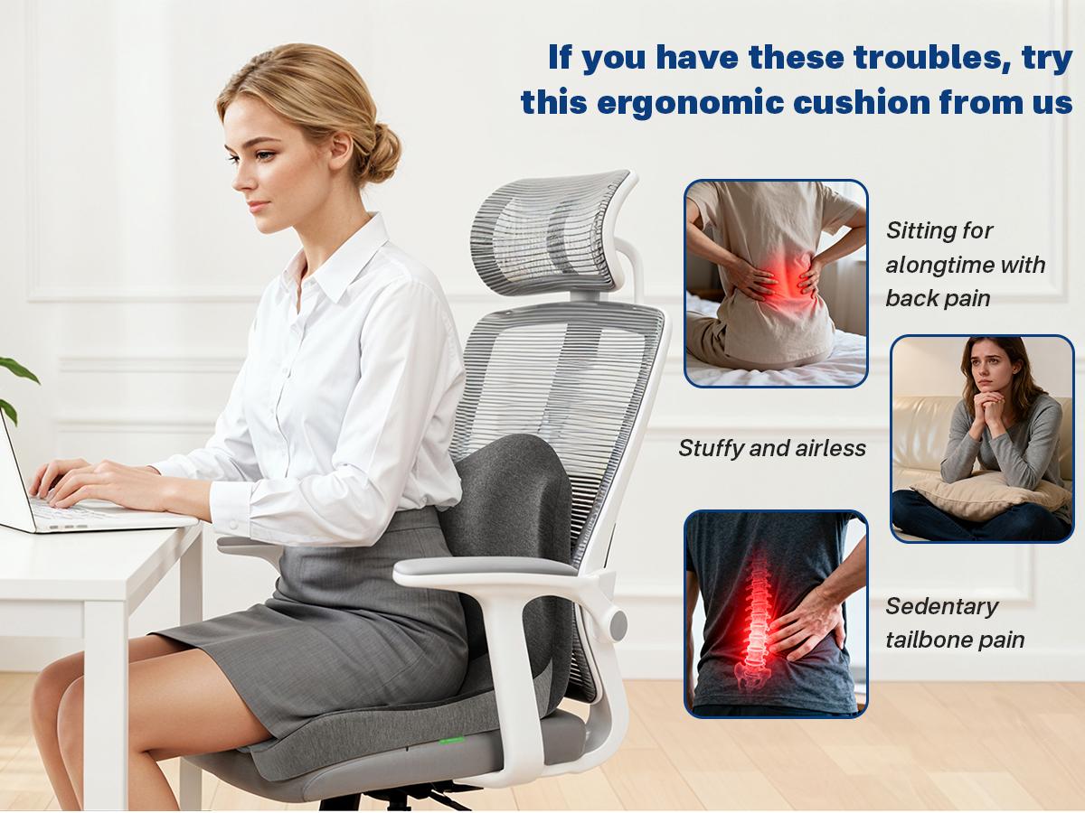 Sonoro Kate Engineered for Perfect Posture Adaptive Memory Foam Back & Seat Cushion for Targeted Pressure Relief & Optimal Spinal Alignment at Home On the Road & at Work