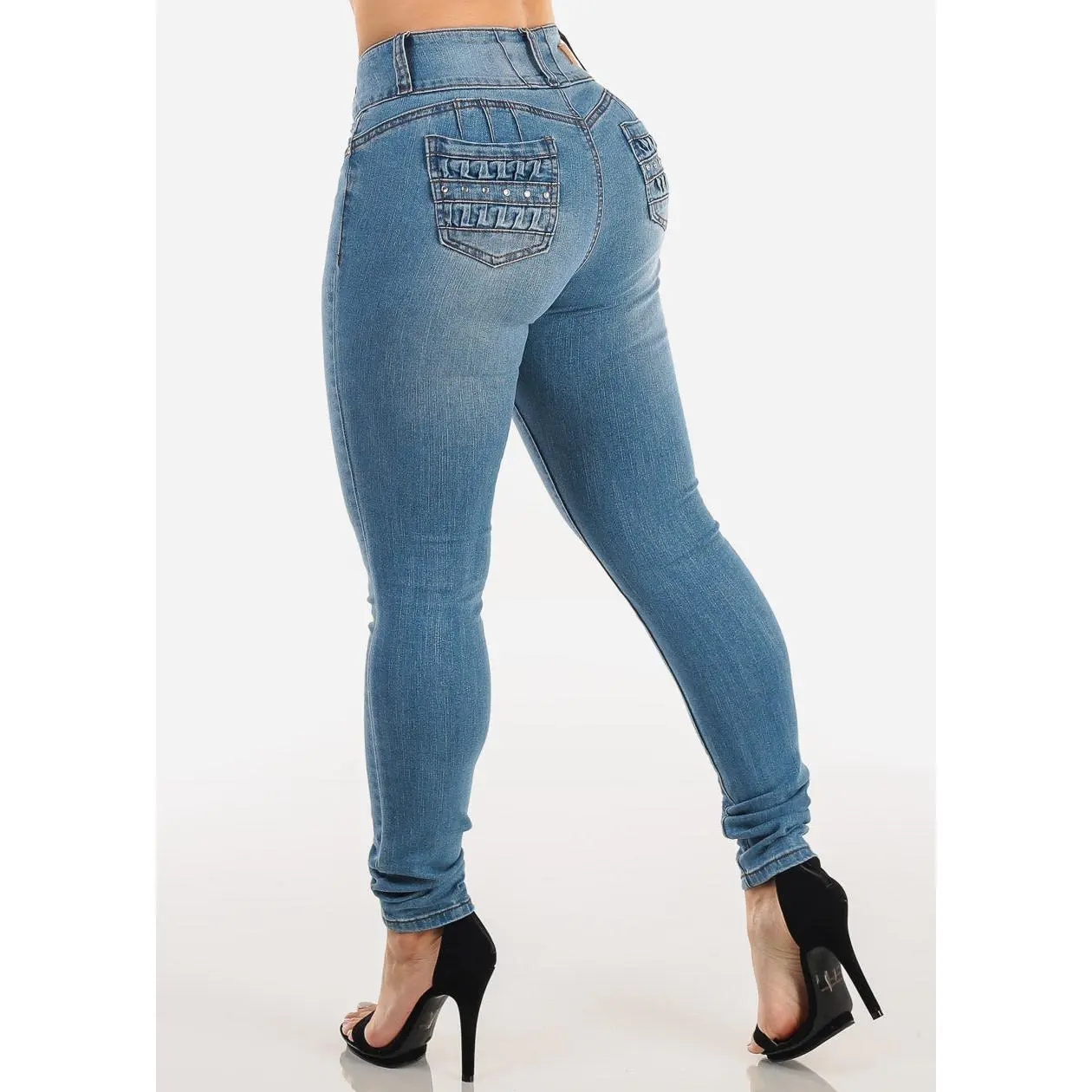 Push Up High Waist Stretch Skinny Jeans Light Wash