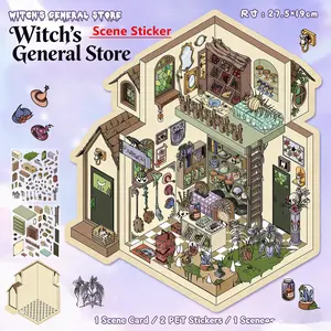 [Witch's  grocery scene] 3D Scene Sticker Including a tweezers DIY Cute Cartoon Creative Stickers for Scrapbooking Making DIY Decorative Stickers for Crafting