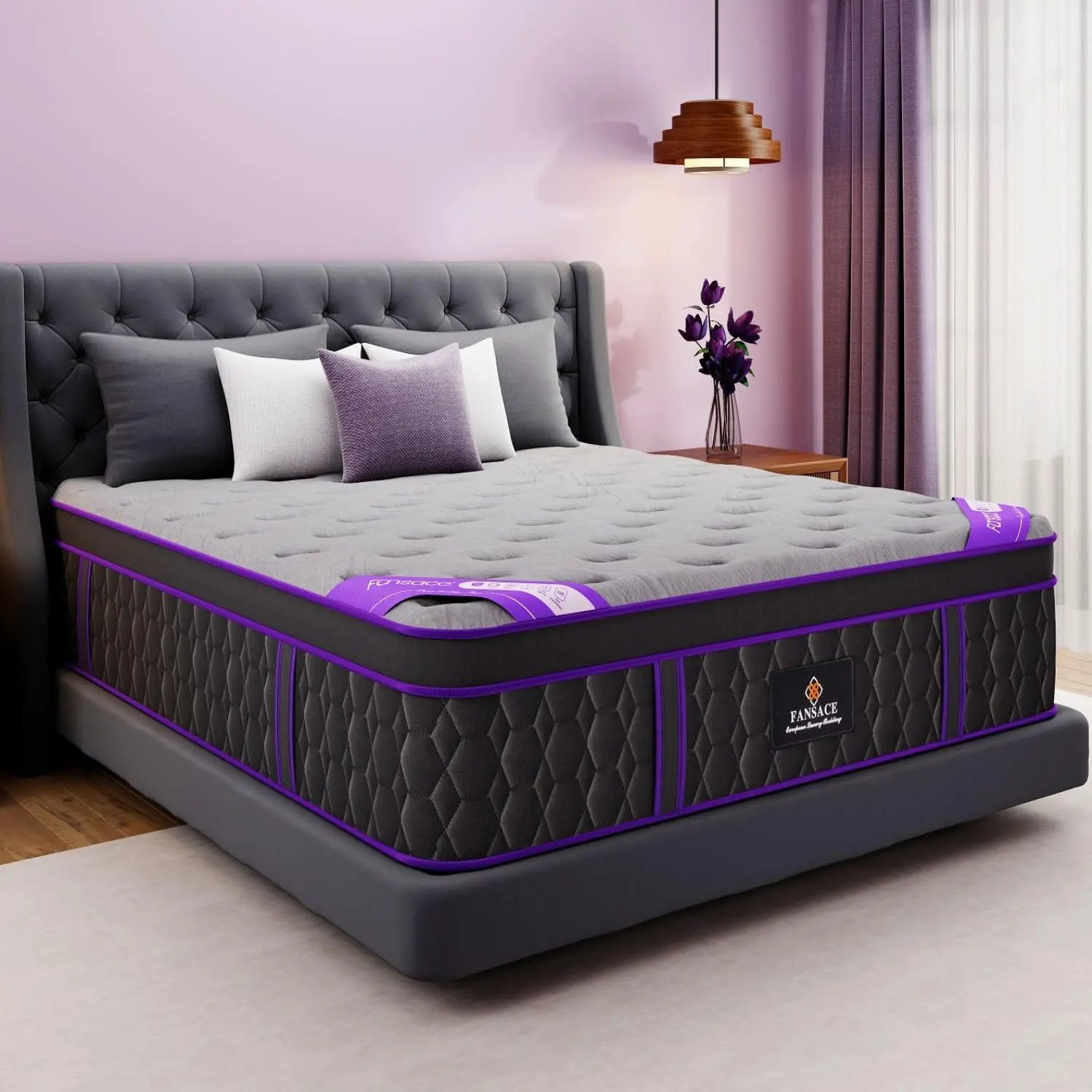 FANSACE 12/14/16 inch Luxury Hotel Hybrid Mattress,Twin/Full/Queen/King/California King Size,Mattress in a Box,2026 Upgraded,Medium Firm,Lumbar Support,Fiberglass Free Interior Cover,CertiPUR-US,Euro Top Design,Cooling-Gel Memory Foam & Pocket Springs