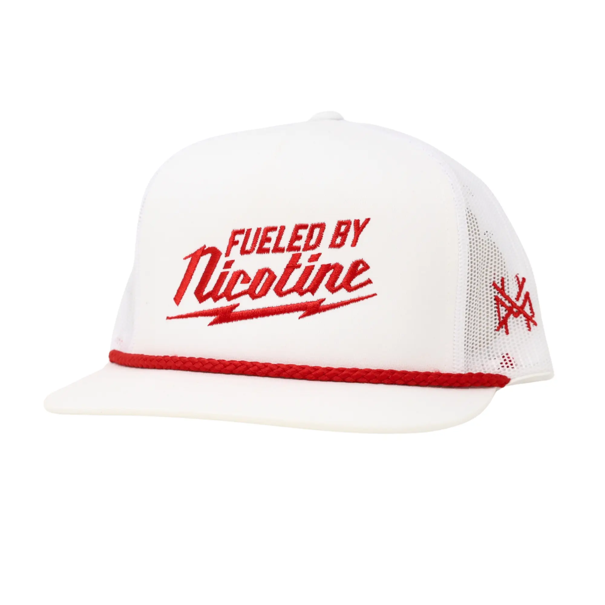 Flat Bill White with Red Rope