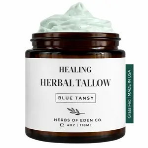 Organic Herbal Whipped Tallow Balm with Castor Oil Skincare Face and Body Repairing Moisturizer Grass Fed Beef With Castor Oil Blue Tansy Lavender Vanilla