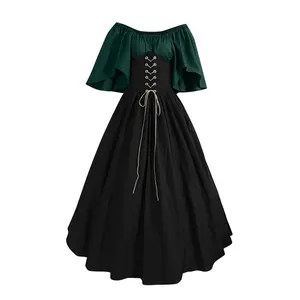 Womens Renaissance Faire Dresses Medieval Irish Traditional plus Size Dresses Ruffle over Dress Corset Retro Cosplay Gown wedding guest dresses for women