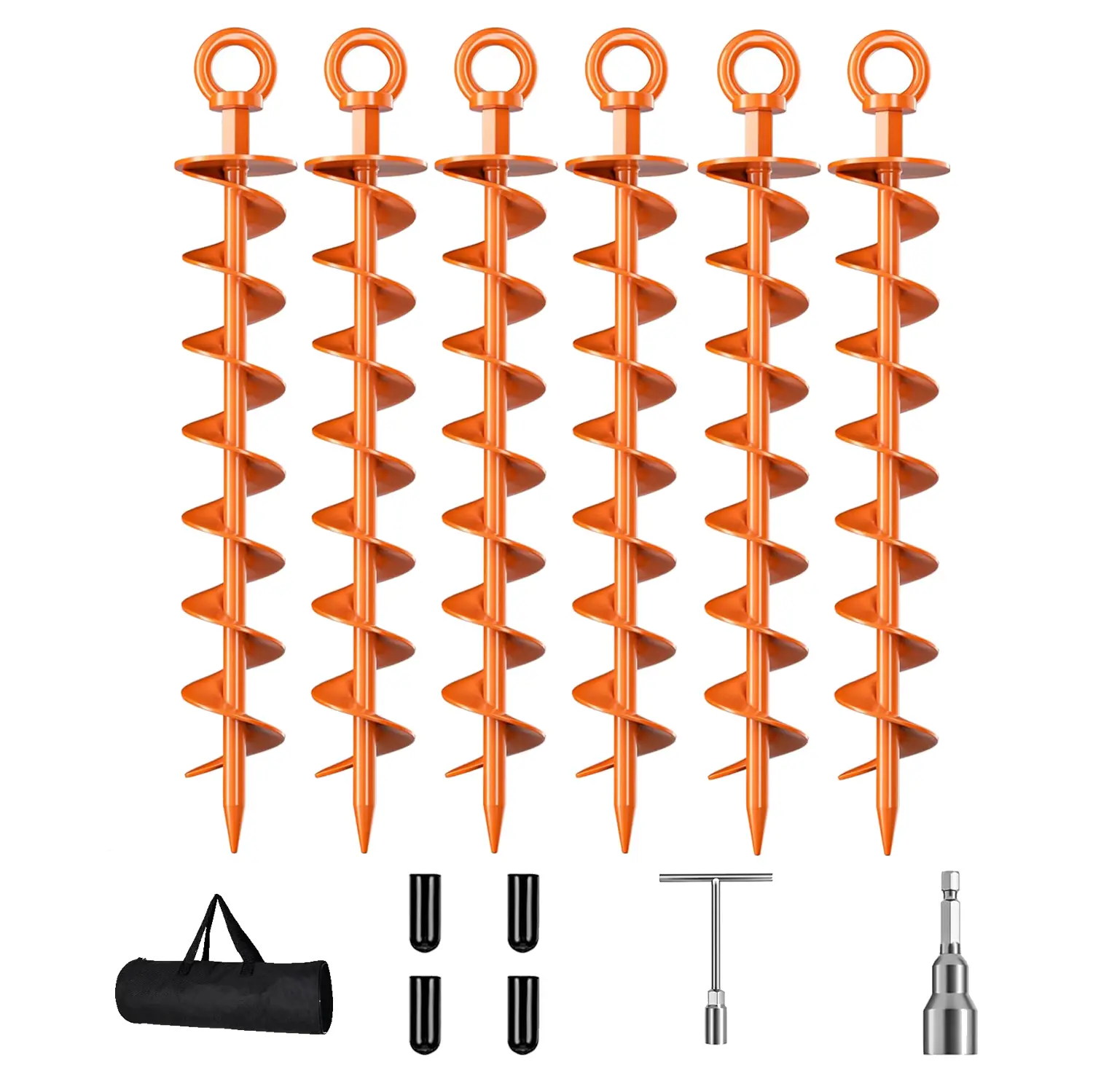 Heavy Duty Galvanized Full Spiral Blade Ground Anchors - Easy-to-Install Windproof Tie-Down Stakes with Lock Nuts, Drill Bit Tool for Garden Sheds, Gazebo Outdoor Patio, All Weather Tent Pegs
