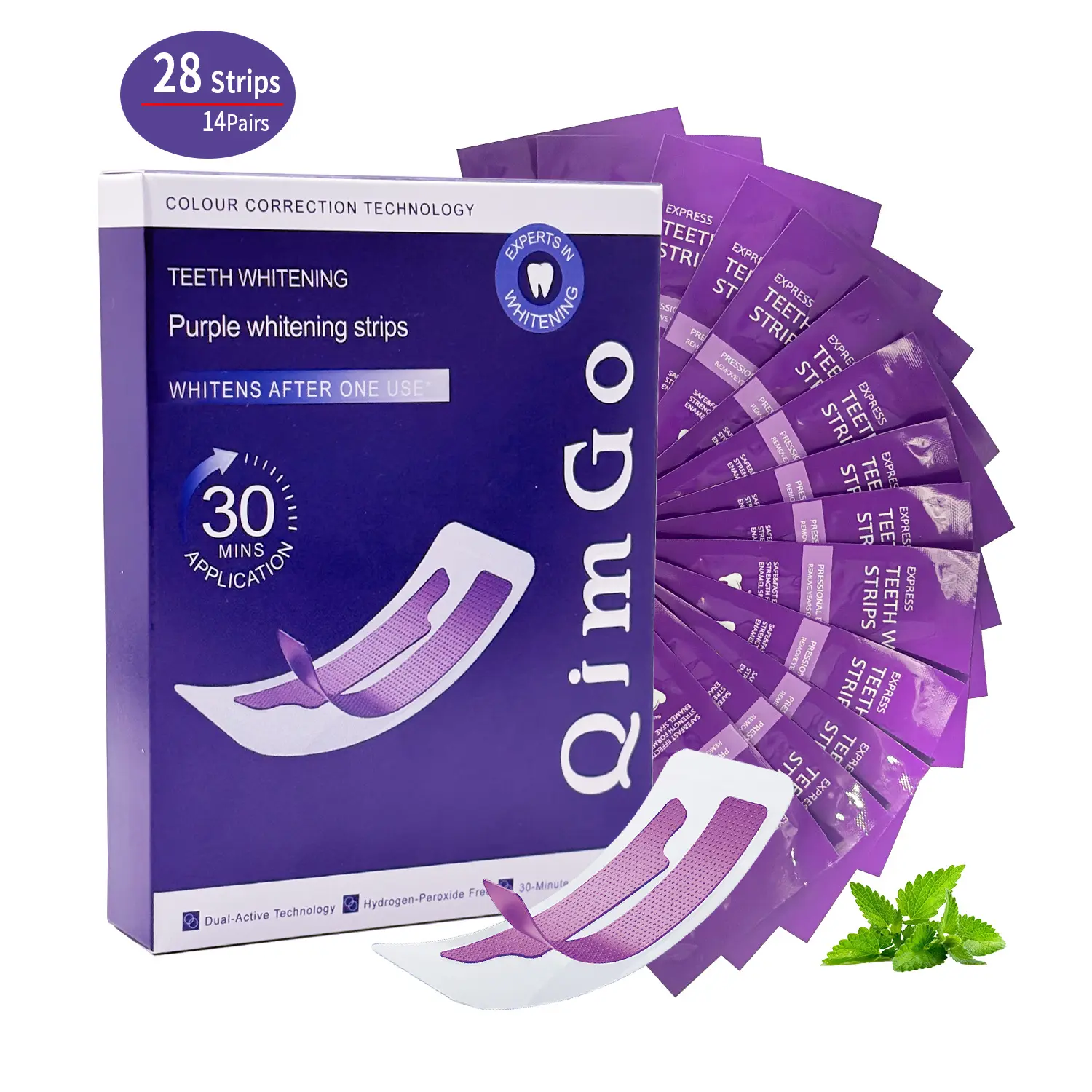 Purple Teeth Whitening Strips Kit, 28 Strips for 14 Days Treatment, Non-Slip Enamel-Safe Non-Sensitive Whitener for Coffee & Wine Stains Removal, Oral, Cheek, Retractor