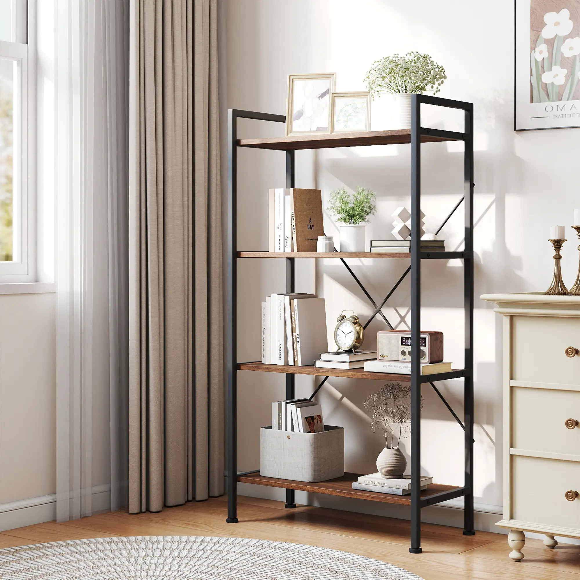 4 and 5 Tier Tower Open Bookshelf for Home Office, Living Room, Bedroom, Kitchen, office, Heavy Duty Display Shelves,  Great Organizer for Books, Plants, or knick-knacks summergarden