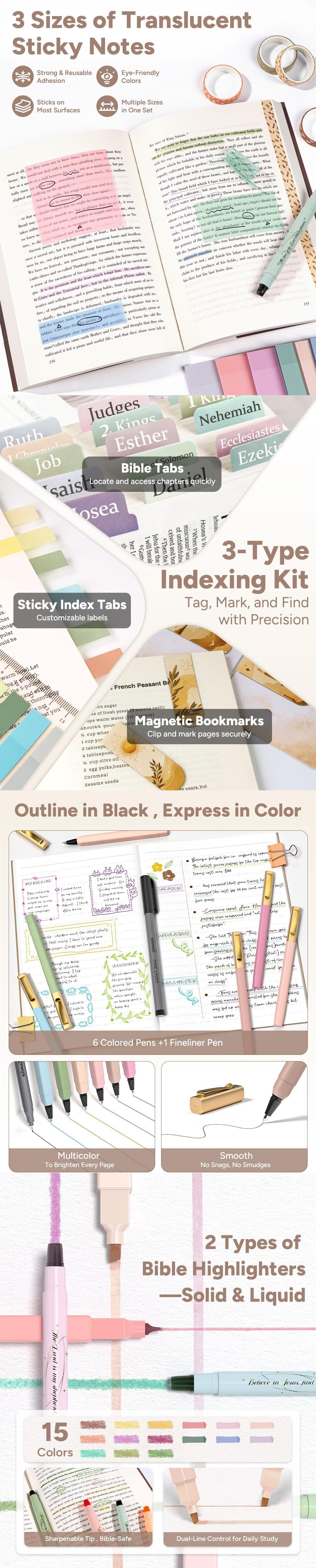 WEMATE 76 PCS Bible Study Supplies Kit with Bible Case - 15 No Bleed Highlighters & Pens, Washi Tape, Transparent Sticky Notes, Prayer Cards Journaling Set Gift for Women, Fun Creative Gift for Home Office School Business Learning Materials Sketch Books WEMATE 76 PCS Bible Study Supplies Kit with Bible Case - 15 No Bleed Highlighters & Pens, Washi Tape, Transparent Sticky Notes, Prayer Cards Journaling Set Gift for Women, Fun Creative Gift for Home Office School Business Learning Materials Sketch Books