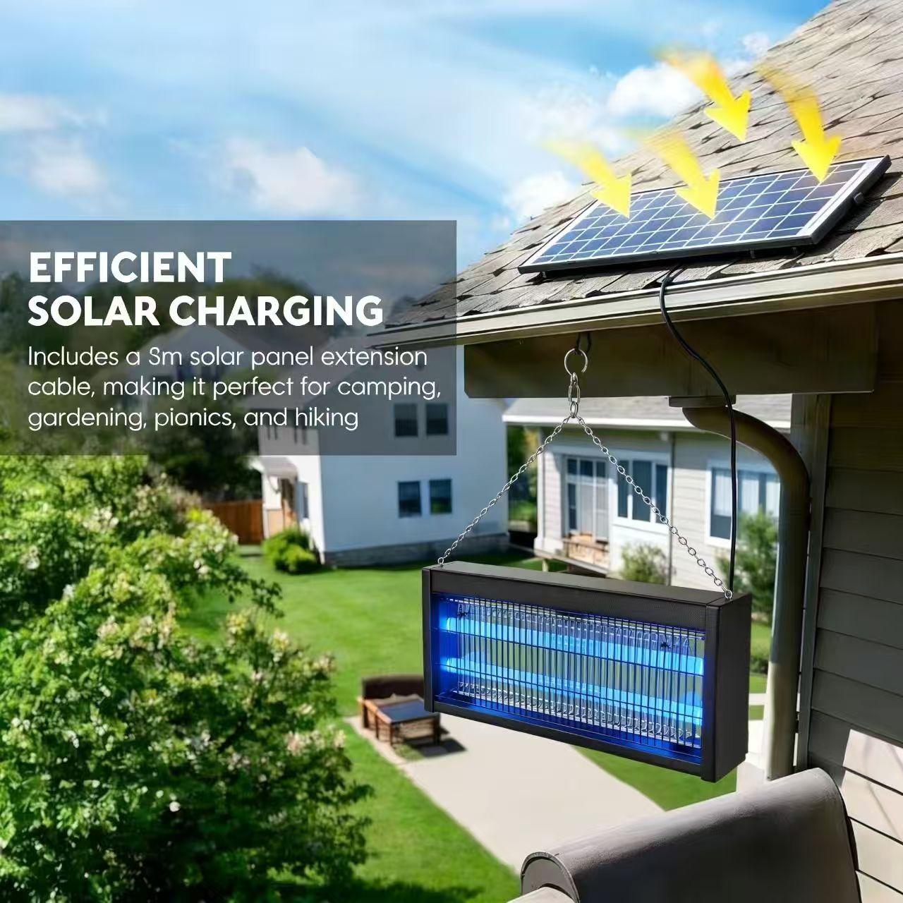 Rechargeable Solar Bug Zapper The new solar outdoor mosquito-killing lamp saves electricity and worry-free. It can be protected at any time in the countryside, courtyards, camping, fishing, and picnics. The most romantic gift to protect your family