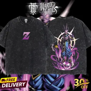HardTimesClothing Beerus DB Retro Vintage Unisex Oversize Anime Manga Acid Washed Heavyweight Cotton T-shirt, Anime Merch, Gift For Anime Fan. Menswear Oversized