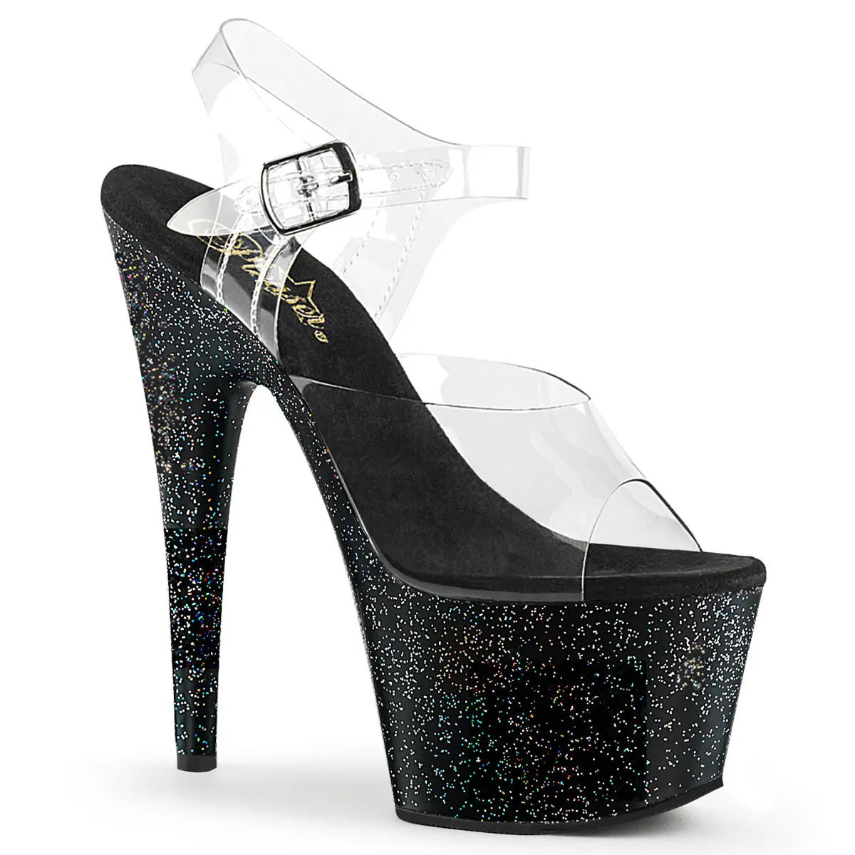 Pleaser Adore-708MG Women's Mini Glitter Platform High Heels, 7-Inch Heel with an Adjustable Ankle Strap, 7-Inch Stiletto Heel