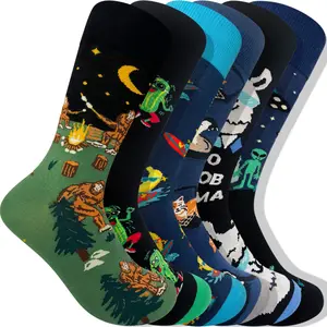 Men’s Funny Novelty Socks 6-Pack – Premium Combed Cotton & Seamless Toe – Crew Socks for Gifting (Bigfoot, Aliens, Pickles, & More)